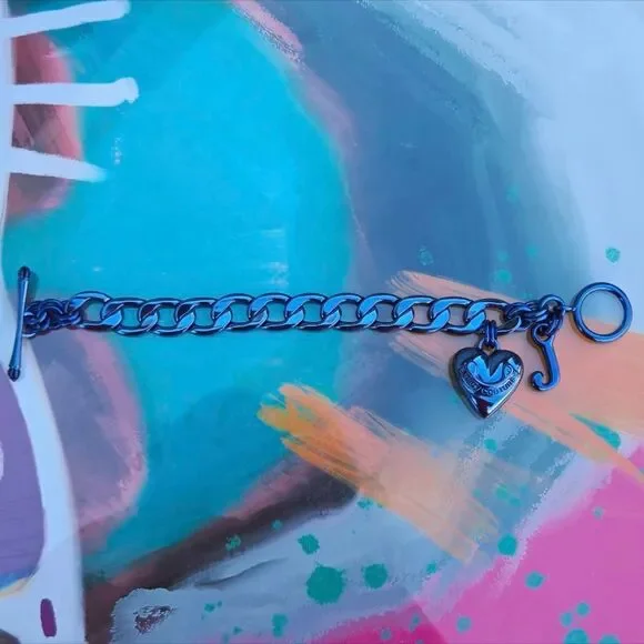 Juicy Couture Y2K Rare Metallic Blue Charm Puffy Heart Vintage Starter Bracelet - Picture 7 of 9